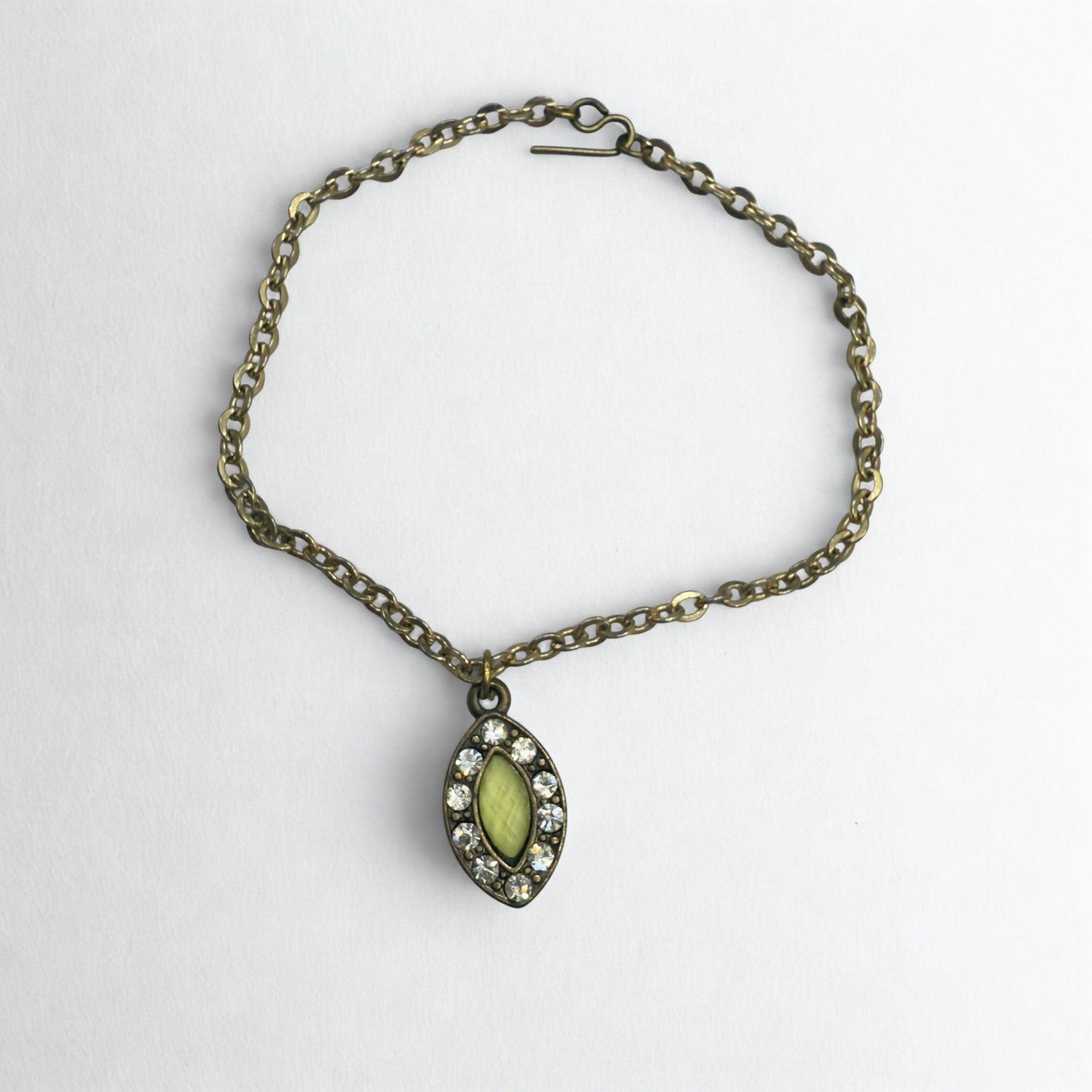 Oval Light Green Clear Rhinestone Pendant Gold Doll Necklace • 18 Inch Fashion Doll Jewelry