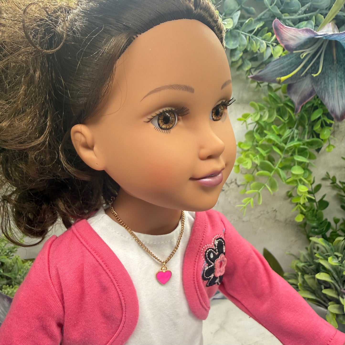 Pink Heart Pendant Gold Chain Doll Necklace • 18 Inch Fashion Doll Jewelry