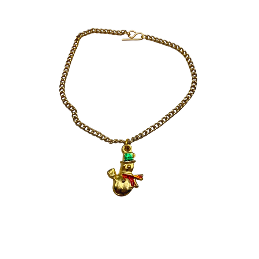 Christmas Snowman Gold Charm Doll Necklace • 18 Inch Fashion Doll Jewelry