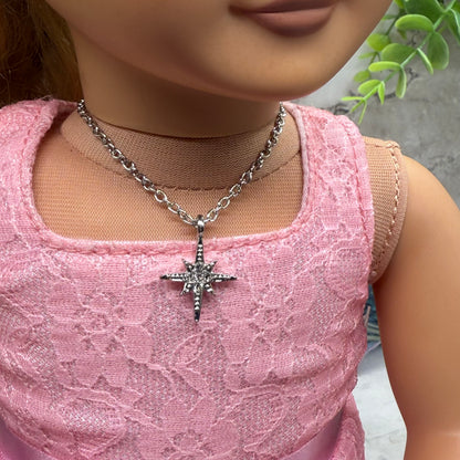 Silver Starburst Charm Doll Necklace • 18 Inch Fashion Doll Jewelry