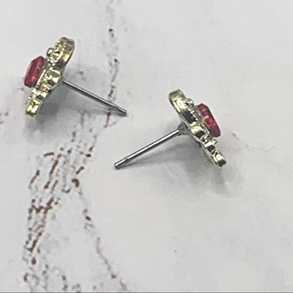 Gold Filigree Red Rhinestone Heart Post Doll Earrings • 18 Inch Doll Jewelry