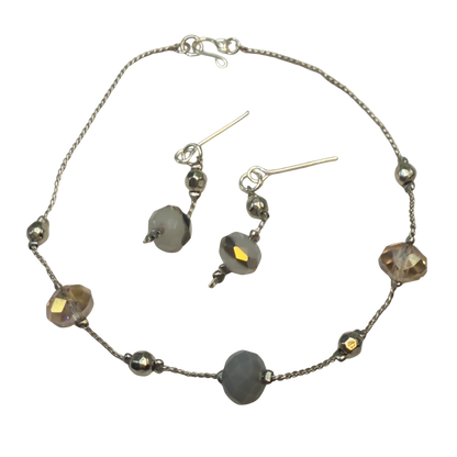 Gray Metallic Glass Crystal Beaded Silver Chain Doll Necklace• 18 Inch Fashion Doll Jewelry