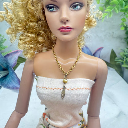 Brown Glass Gold Pendant Doll Necklace • 16 Inch Fashion Doll Jewelry