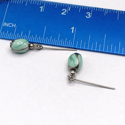 Green Enamel Swirl Silver Tone Dangle Doll Earrings · 14 Inch Doll Jewelry