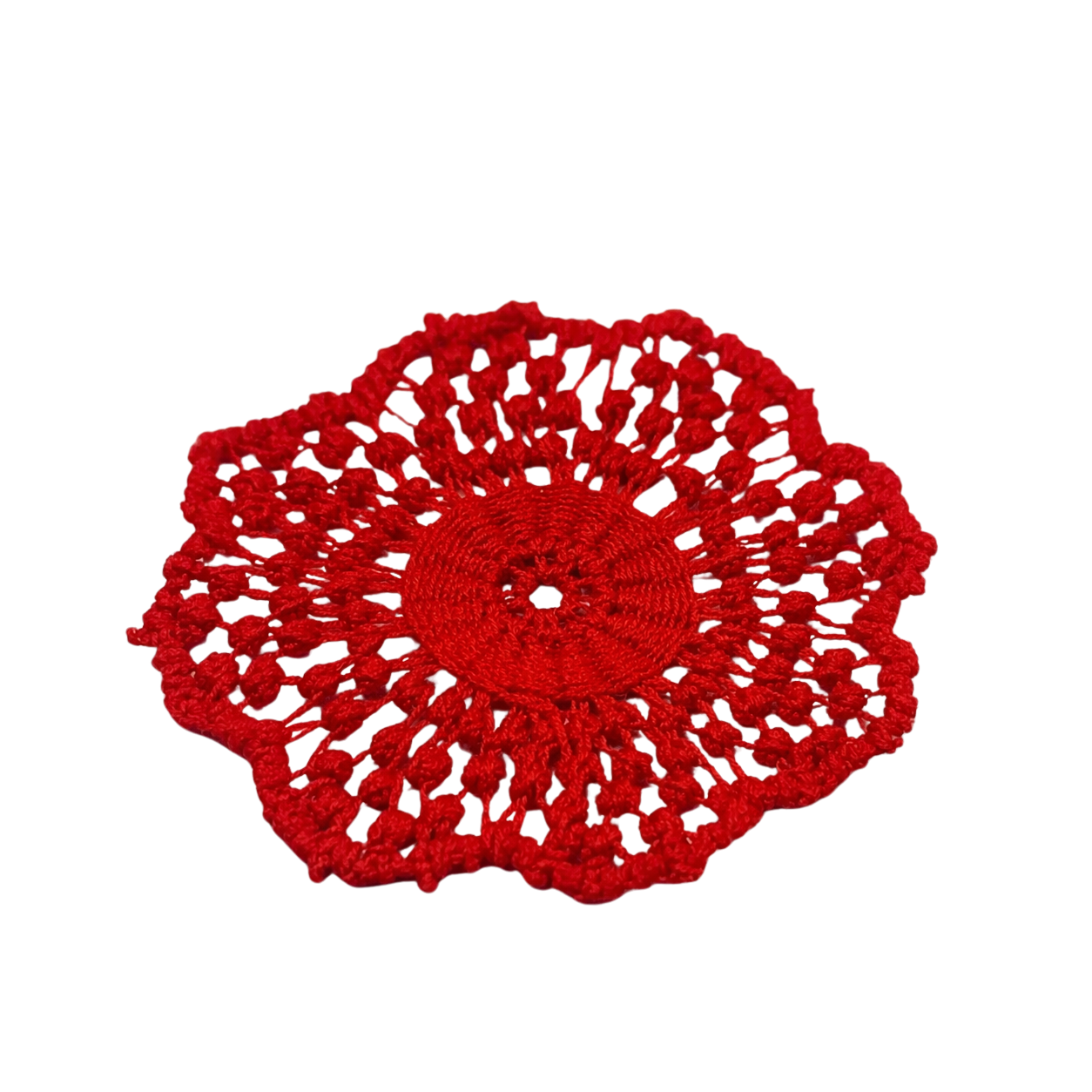 Red Crochet Fabric Round Tablecloth Doily • Dollhouse Decor Miniatures