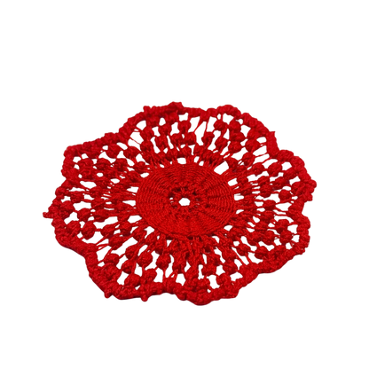 Red Crochet Fabric Round Tablecloth Doily • Dollhouse Decor Miniatures