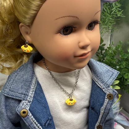 Pompompurin Sanrio Dog Charm Doll Necklace & Earrings Set • 18 Inch Fashion Doll Jewelry