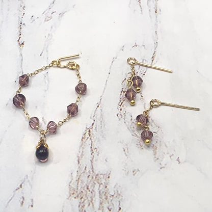 Purple Glass Teardrop Gold Doll Necklace Earrings Set • 16” Fashion Doll Jewelry