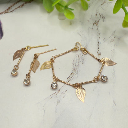 Gold Leaf Clear Rhinestone Dangles Gold Doll Necklace & Earrings • 16 Inch Fashion Doll Jewelry