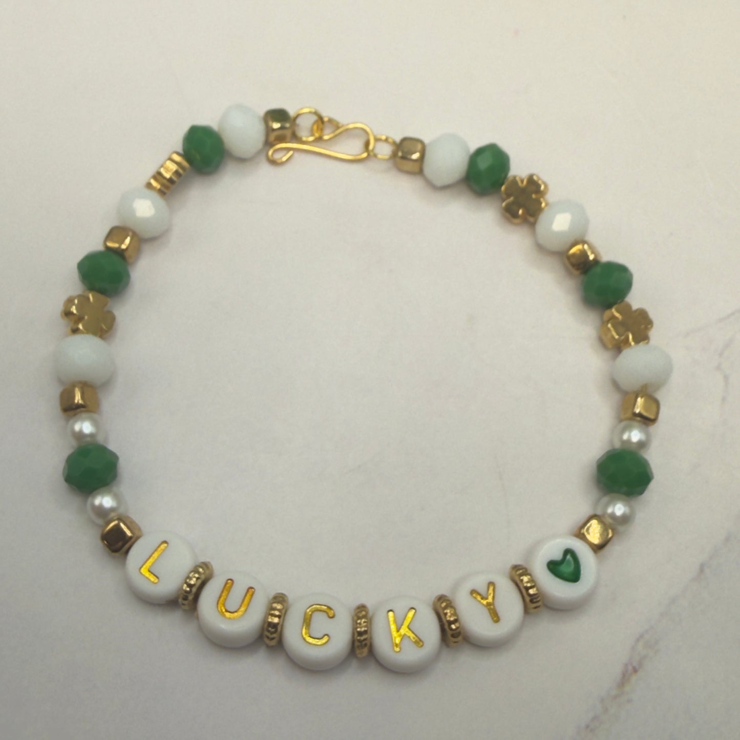 “Lucky” Green White Shamrock Beaded Doll Necklace • 18 Inch Fashion Doll Jewelry