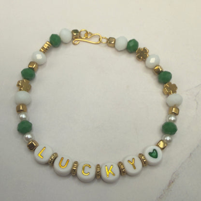 “Lucky” Green White Shamrock Beaded Doll Necklace • 18 Inch Fashion Doll Jewelry