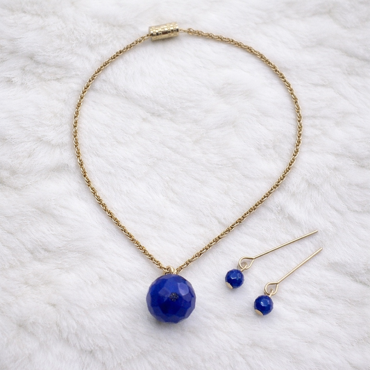Blue Glass Drop Pendant Doll Necklace Earrings Set • 18 Inch Doll Jewelry
