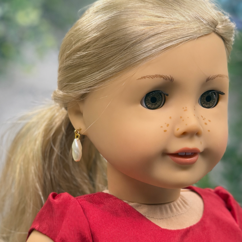 Wavy Elongated Pearl Drop Doll Earrings • 18 Inch Fashion Doll Jewelry