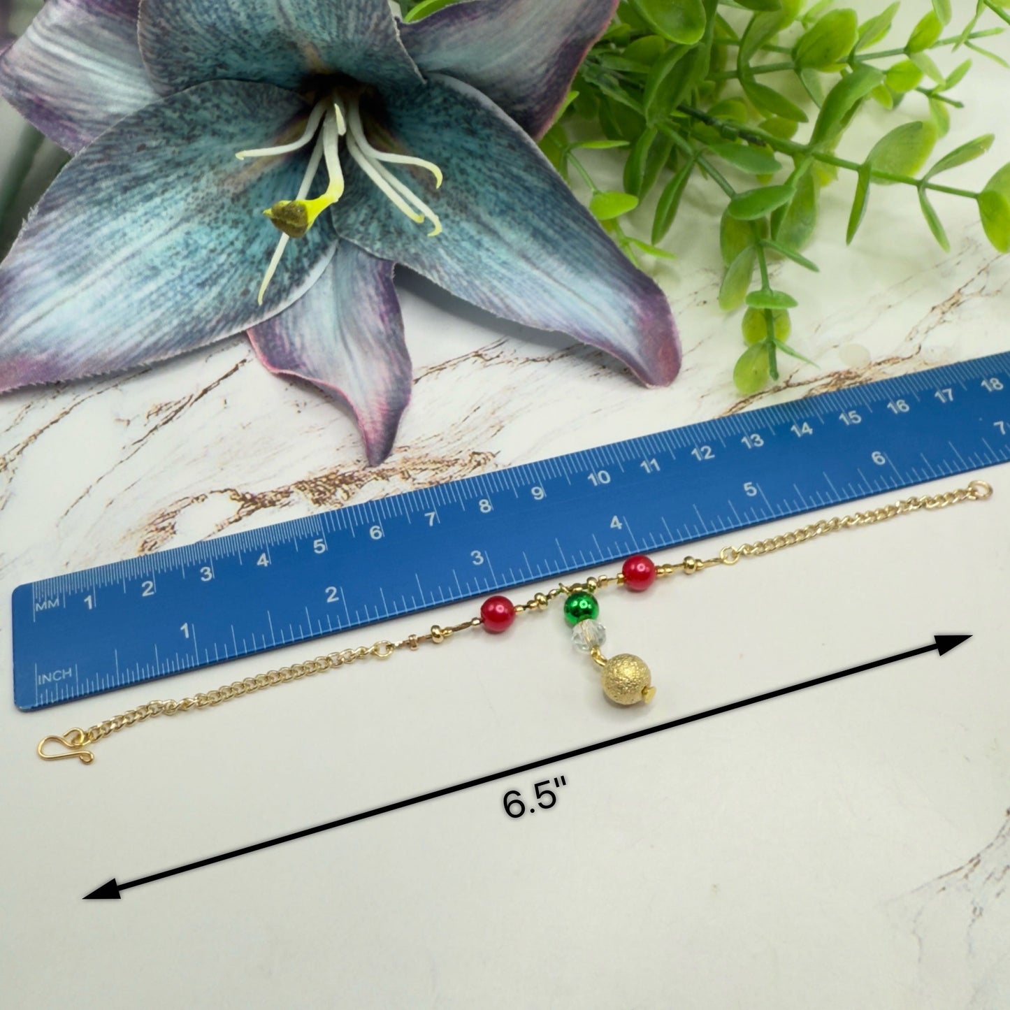 Red Green Christmas Pearl Bead Gold Chain Doll Necklace • 18 Inch Fashion Doll Jewelry