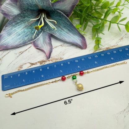 Red Green Christmas Pearl Bead Gold Chain Doll Necklace • 18 Inch Fashion Doll Jewelry