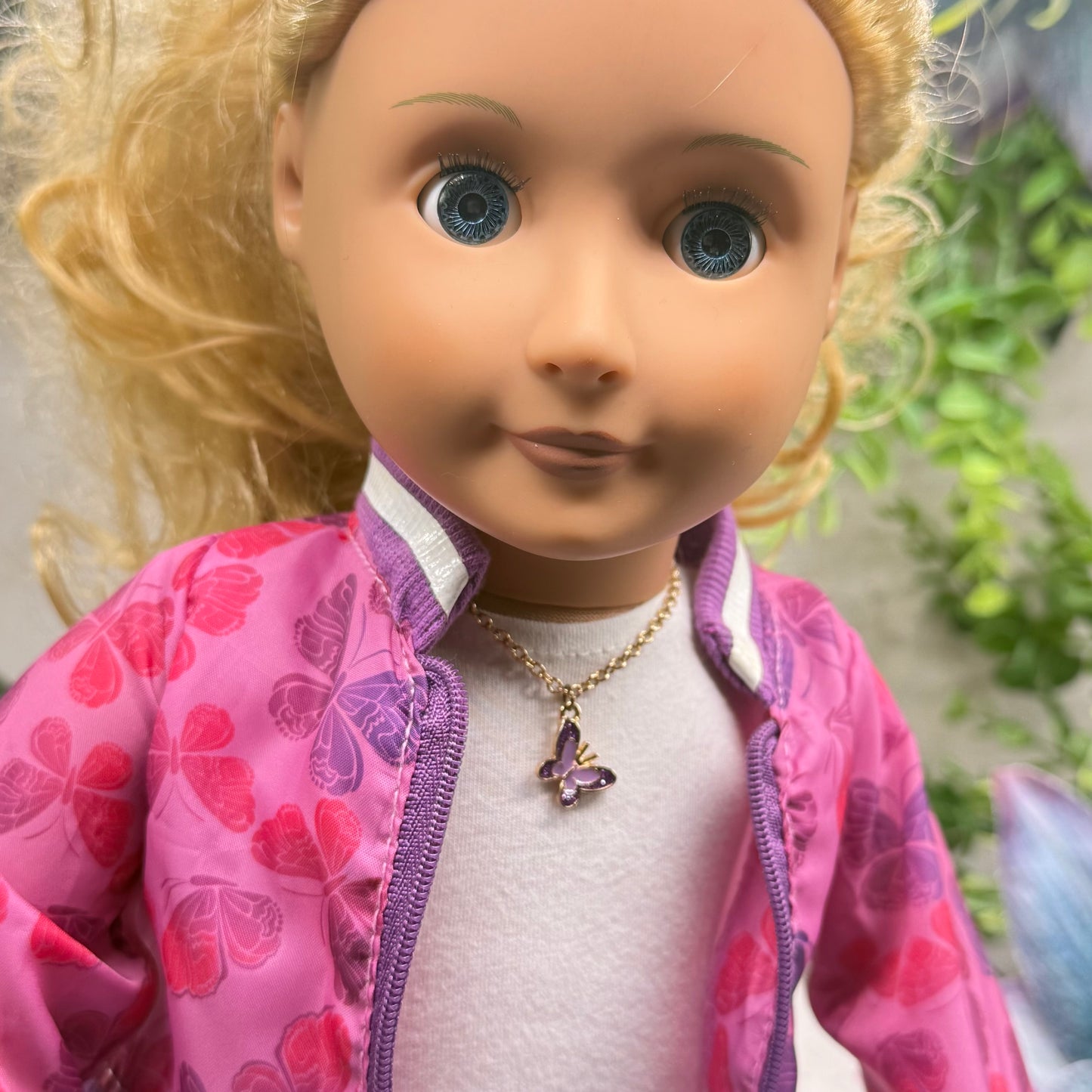 Purple Enamel Butterfly Charm Gold Doll Necklace • 18 Inch Fashion Doll Jewelry