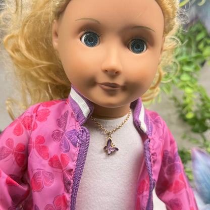 Purple Enamel Butterfly Charm Gold Doll Necklace • 18 Inch Fashion Doll Jewelry