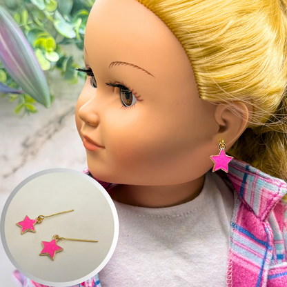 Hot Pink Star Charm Dangle Doll Earrings • 18 Inch Fashion Doll Jewelry