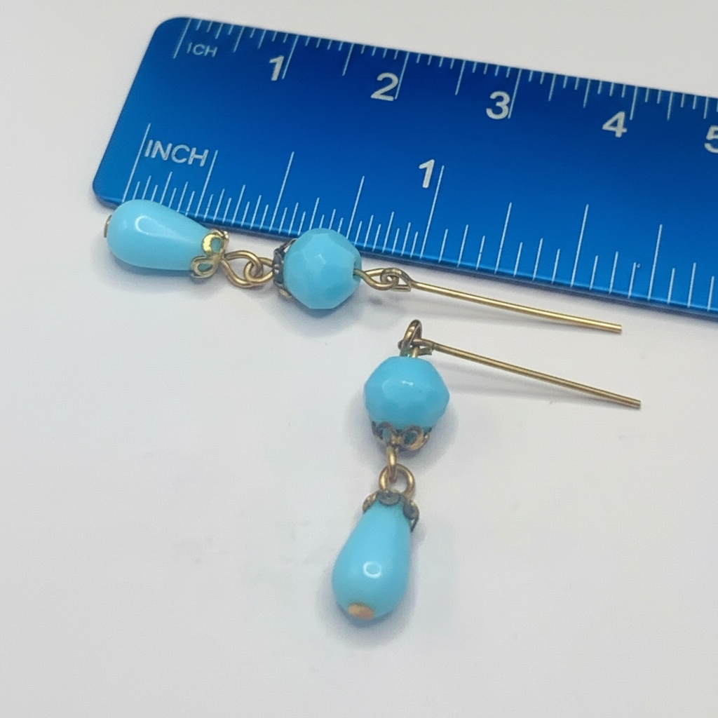 Blue Glass Gold Dangle Doll Earrings • 18 Inch Fashion Doll Jewelry