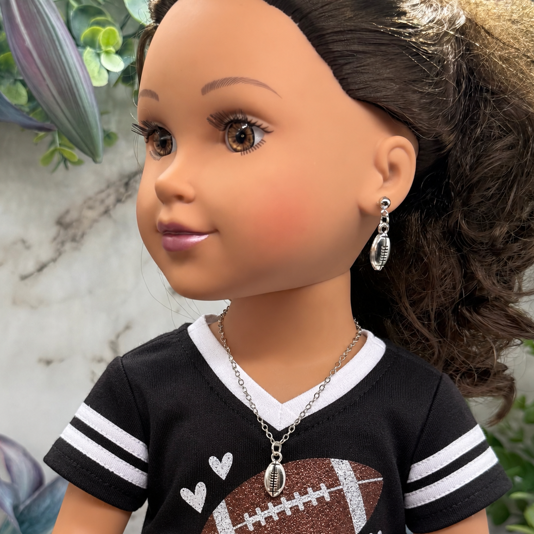 Silver Football Sports Charm Doll Necklace & Earrings | for 18 Inch Fashion Doll
