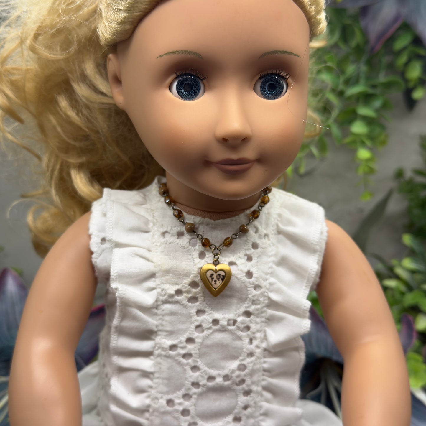 Dog Heart Locket Brown & Crystal Acrylic Beaded Doll Necklace • 18 Inch Fashion Doll Jewelry