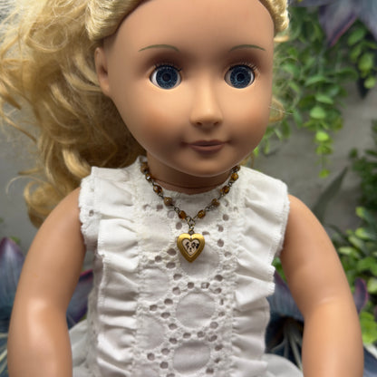 Dog Heart Locket Brown & Crystal Acrylic Beaded Doll Necklace • 18 Inch Fashion Doll Jewelry