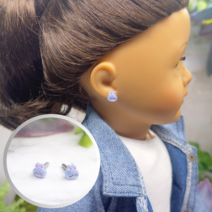 Blue Bunny Easter Post Doll Earrings • 2mm Post for 18 Inch Fashion Doll