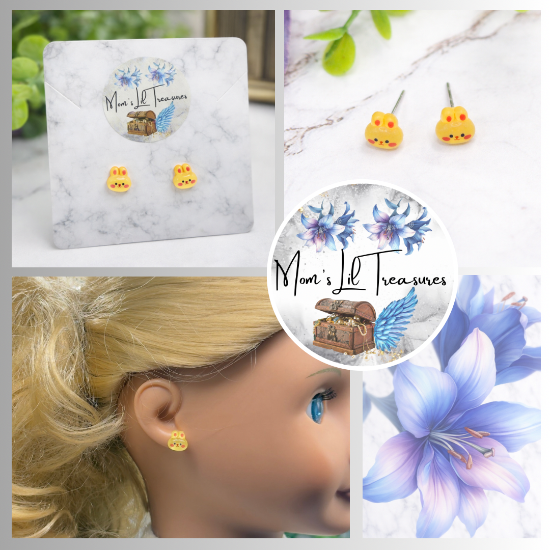 Yellow Bunny Easter Post Doll Earrings • 18 Inch Fashion Doll Jewelry