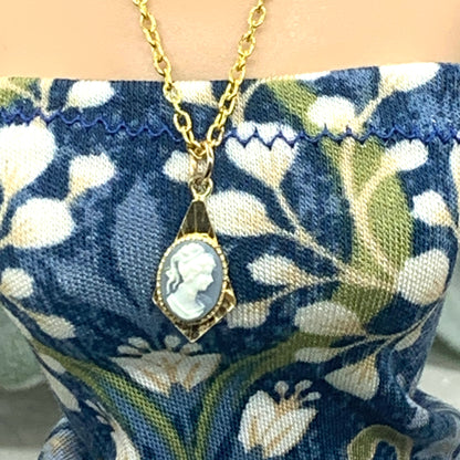 Blue Cameo Pendant Gold Chain Doll Necklace • 16 Inch Fashion Doll Jewelry