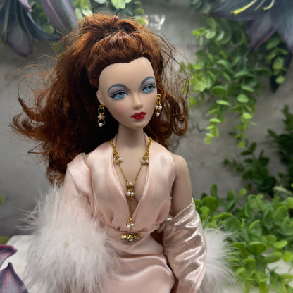 Pearl & Circle Y-Drop Gold Long Doll Necklace Earrings Set • 16” Doll Jewelry