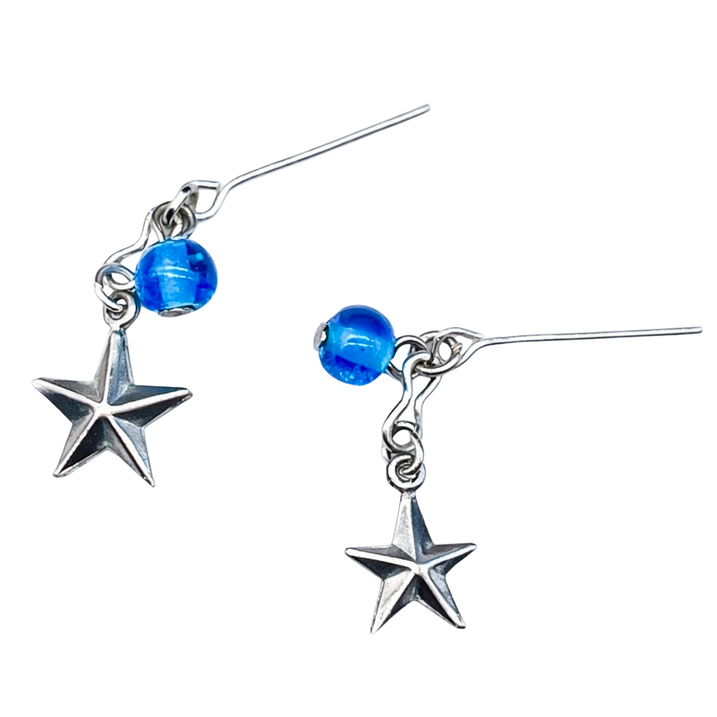 Blue Glass Silver Star Dangle Doll Earrings • 18 Inch Fashion Doll Jewelry