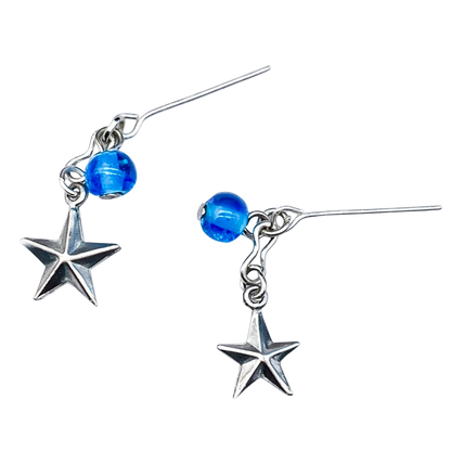 Blue Glass Silver Star Dangle Doll Earrings • 18 Inch Fashion Doll Jewelry