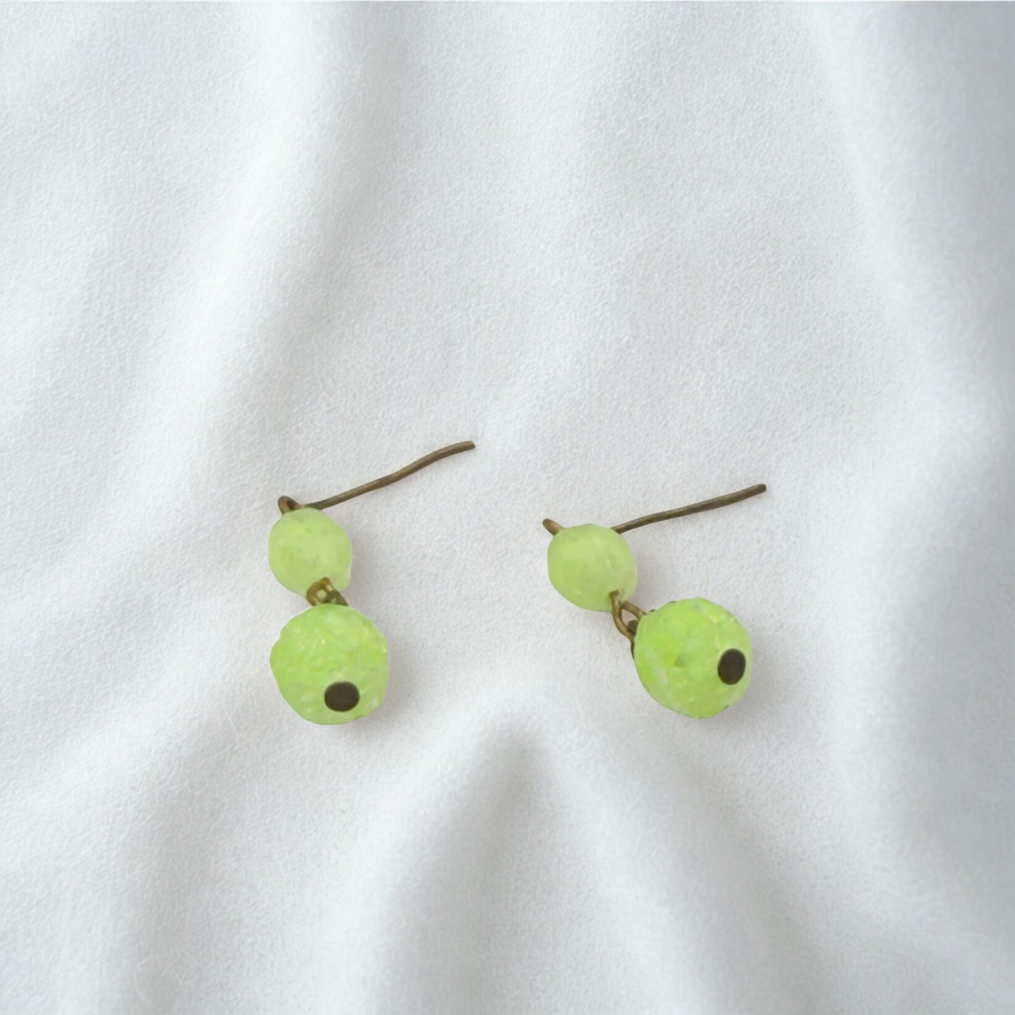Lime Green Textured Beads Bronze Setting Dangle Doll Earrings • 18 Inch Fashion Doll Jewelry