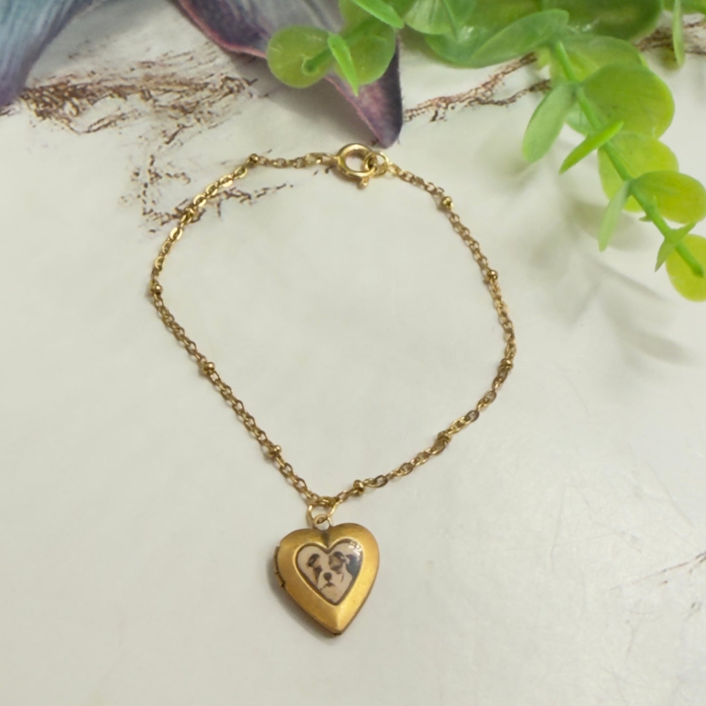 Dog Bulldog Puppy Photo Heart Locket Doll Necklace • 18 Inch Fashion Doll Jewelry
