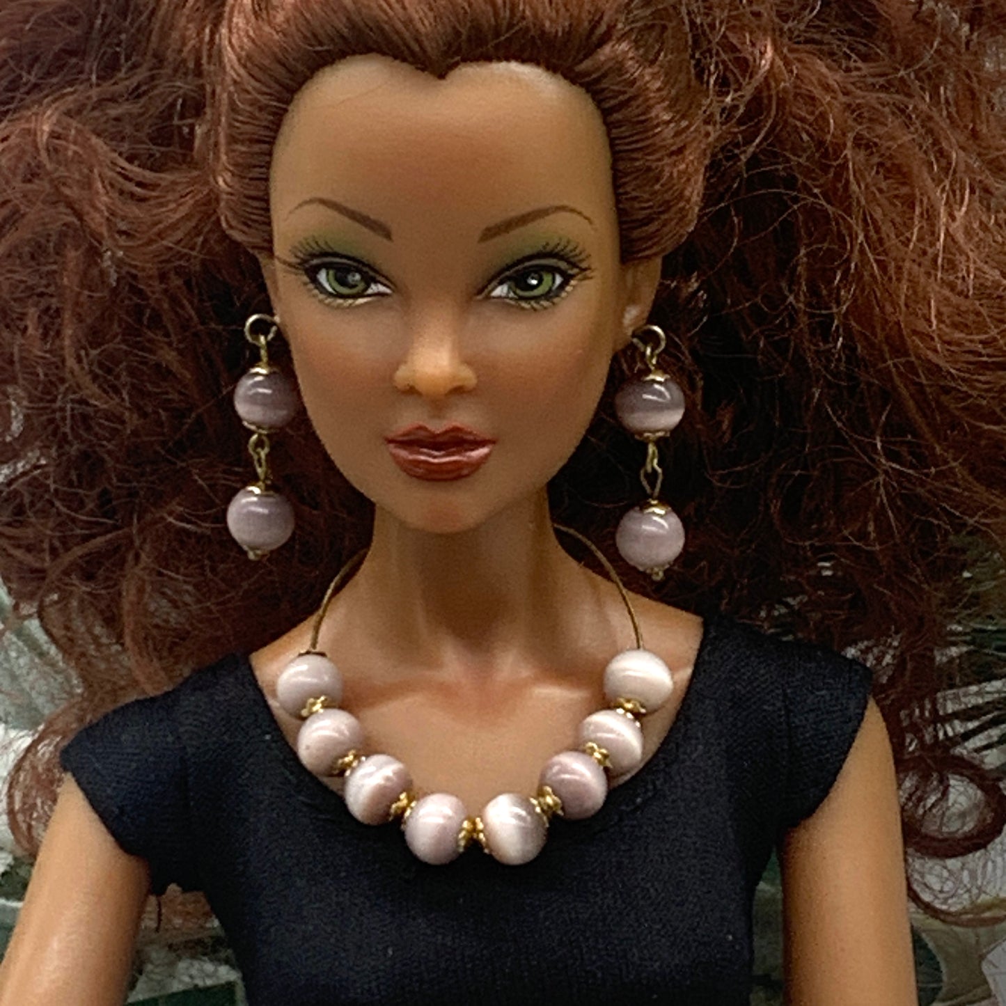 Light Dusty Purple Glass Bead Wire Doll Necklace Earring Set • 16” Doll Jewelry