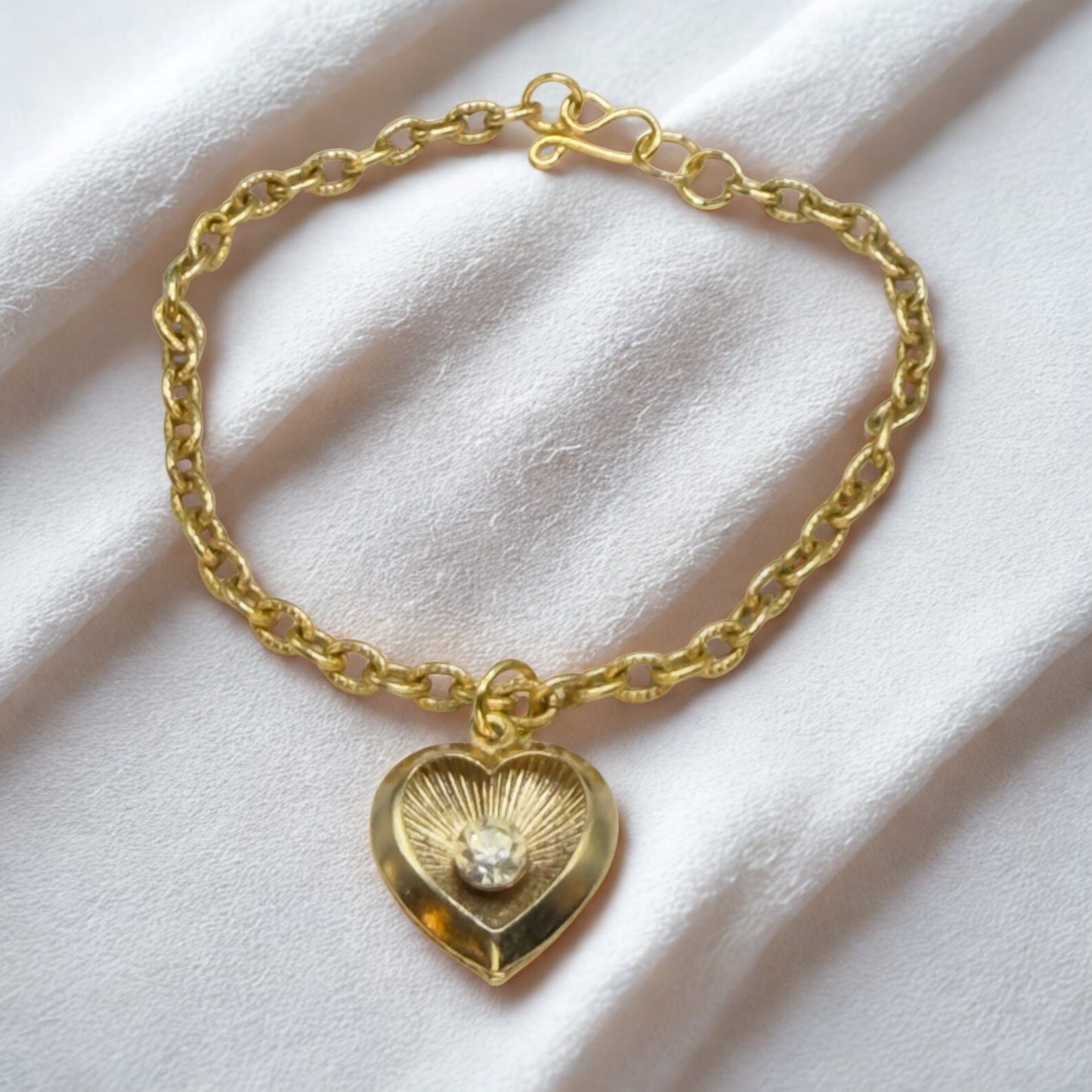 Gold Heart Charm Clear Rhinestone Center Doll Necklace • 18 Inch Fashion Doll Jewelry
