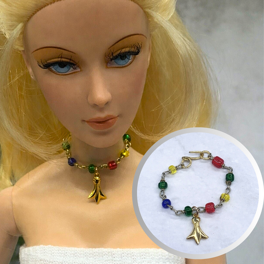 Multi Color Glass Bead Gold Charm Doll Necklace • 16 inch Fashion Doll Jewelry