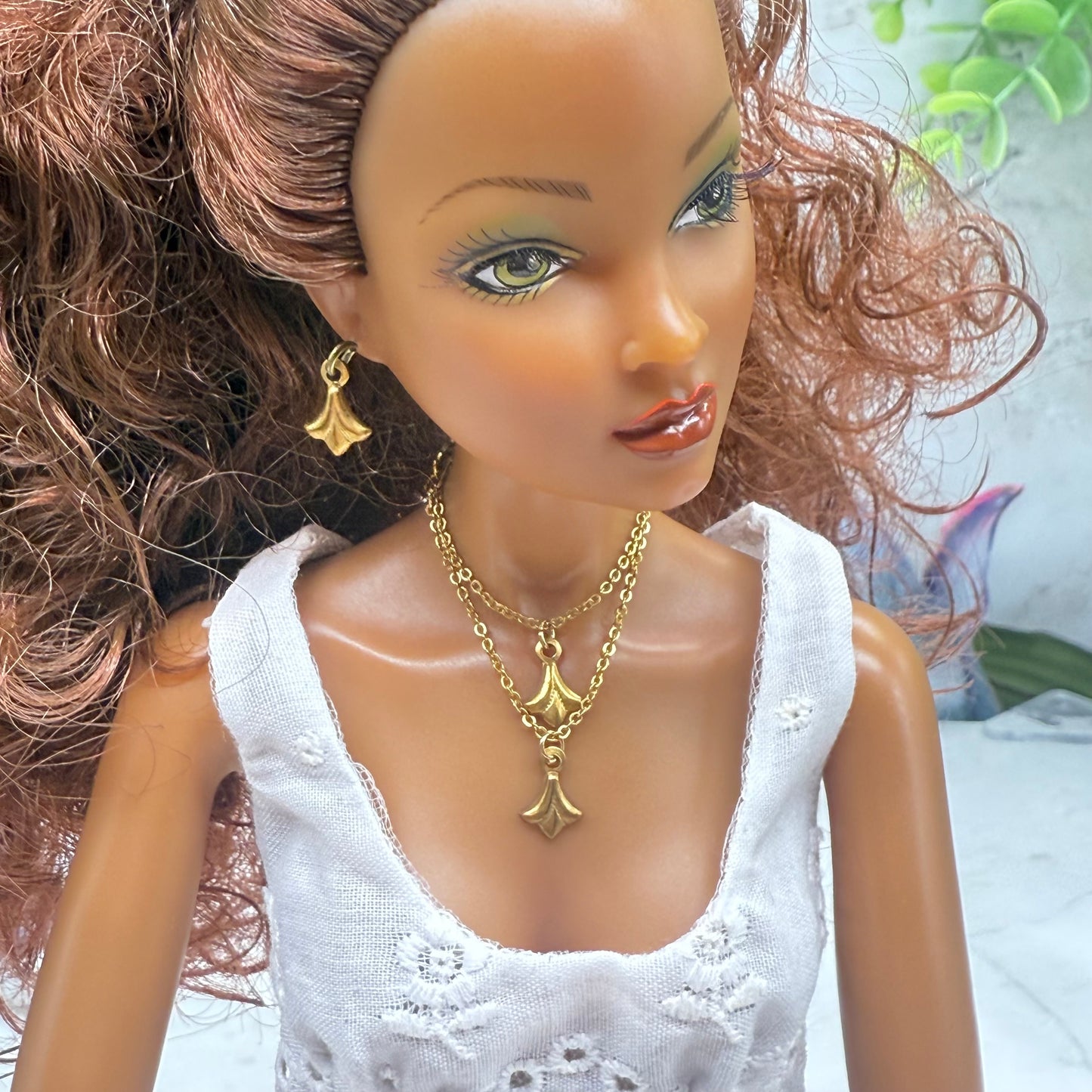 Victorian Style Double Pendant Chain Doll Necklace & Earrings • 16 Inch Fashion Doll Jewelry