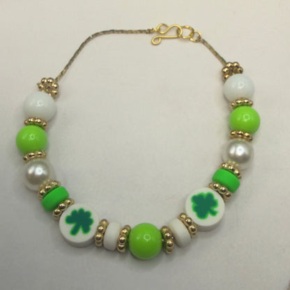 Green White Bubble Gum Beaded Four-Leaf Clover Doll Necklace • 18 Inch Fashion Doll Jewelry