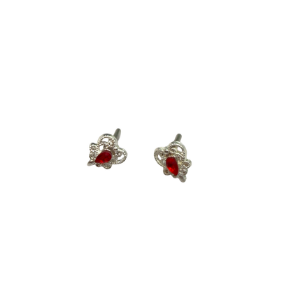 Red Rhinestone Silver Filigree Heart Post Doll Earrings • 2mm and Post for 18 Inch Fashion Doll