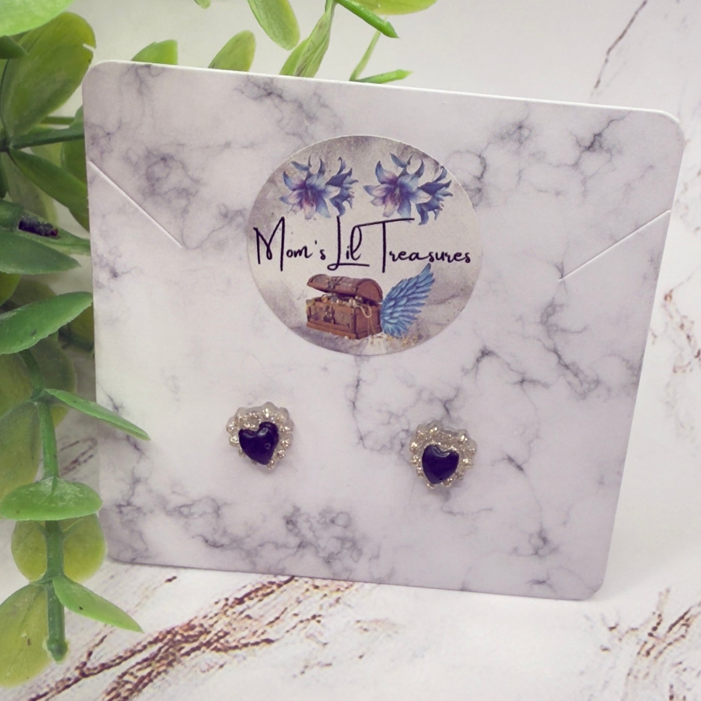 Sparkly Ruffled Black Center Heart Post Doll Earrings • 2mm Post for 18 Inch Fashion Doll