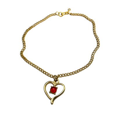 Open Work Gold Heart Red Rhinestone Pendant Doll Necklace • 18 Inch Fashion Doll Jewelry