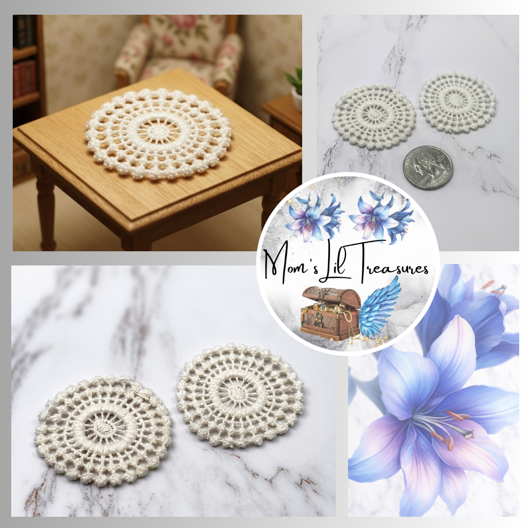Set of 2 Off White Cream Crochet Fabric Doilies Doily • Dollhouse Decor Miniatures