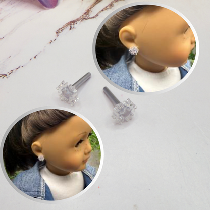 Acrylic Clear Glittery  Snowflake Post Doll Earrings • 2mm Post for 18 Inch Fashion Doll