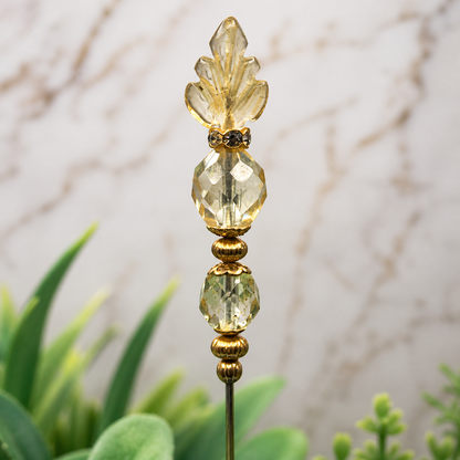 Light Yellow Glass Leaf Crystal Beaded - 6.25” Pin • Hatpin - Stick Pin