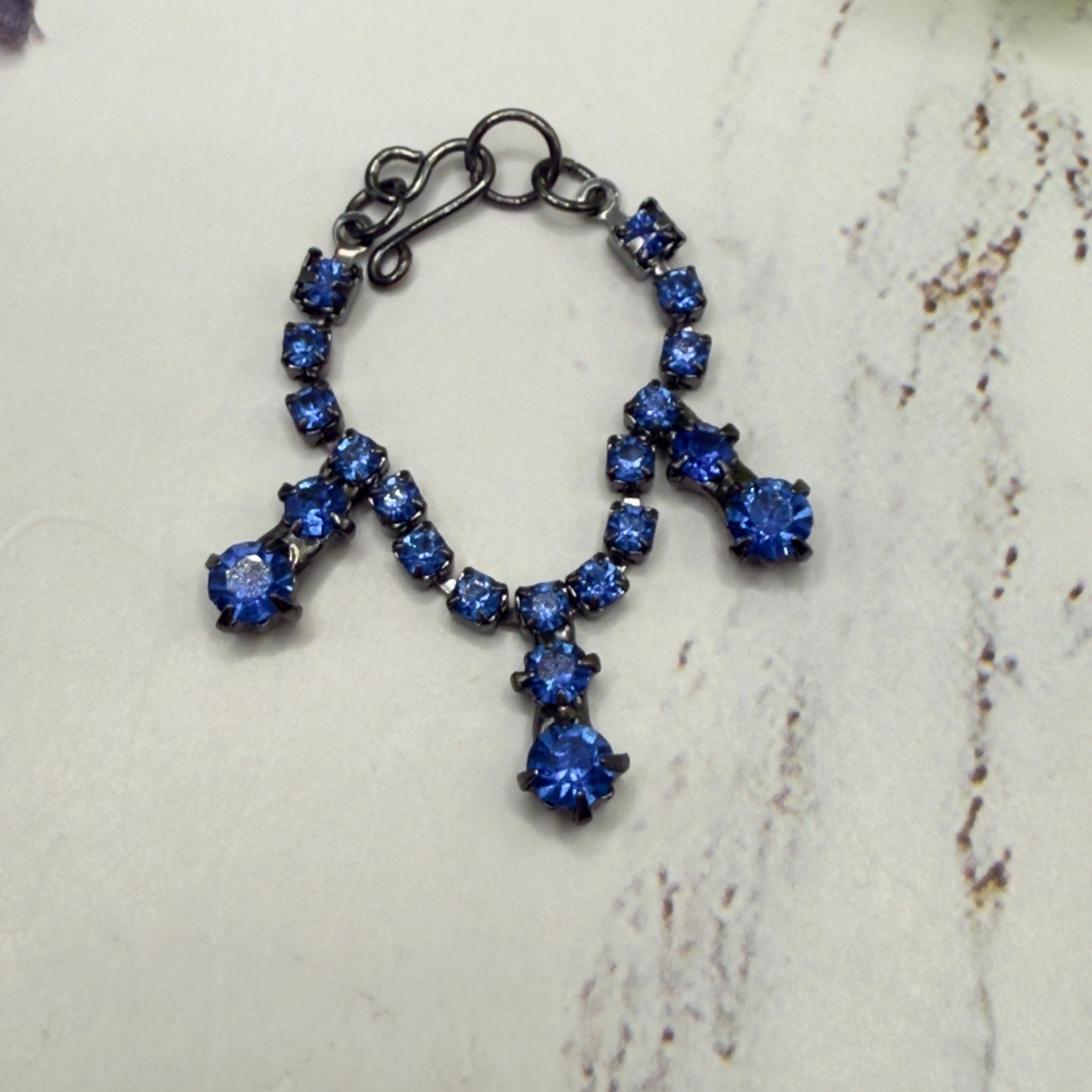 Blue Rhinestone Drop Black Metal Doll Necklace • 16 Inch Fashion Doll Jewelry