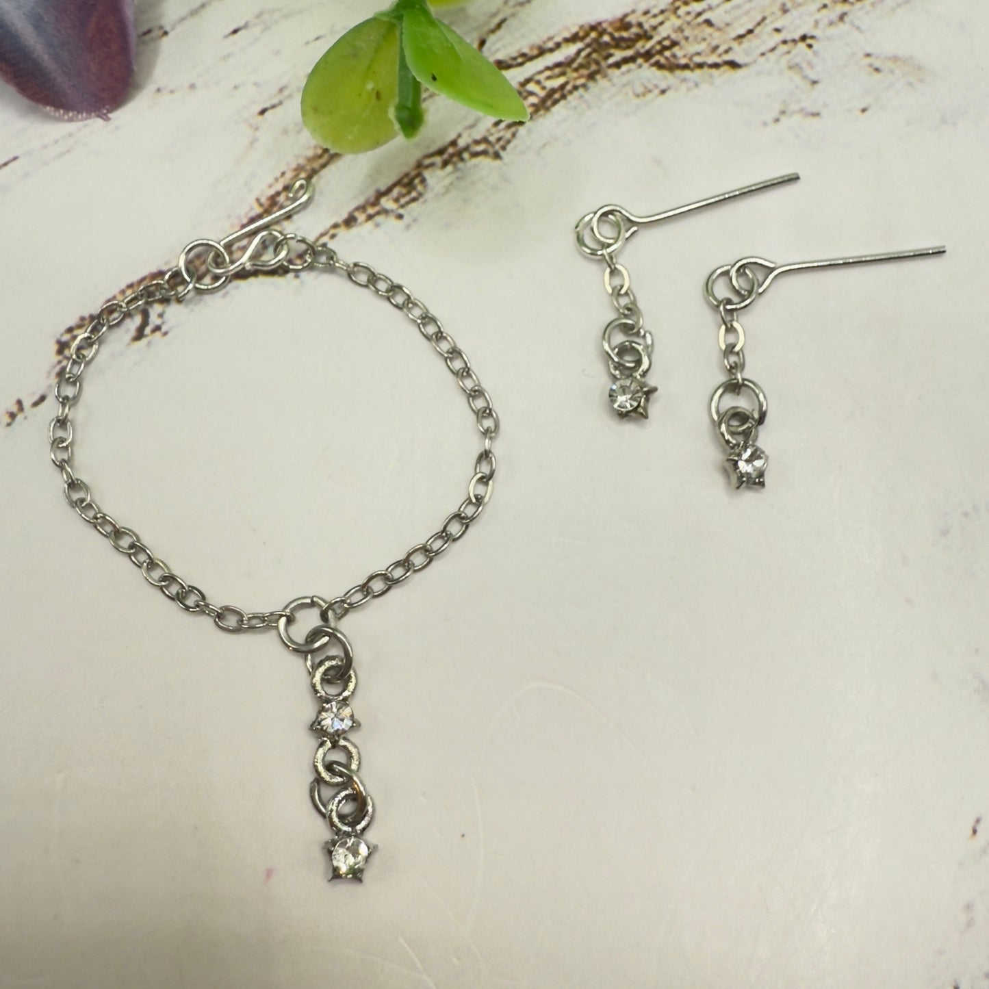 Clear Star Rhinestone Silver Dangle Doll Necklace & Earrings • 16 Inch Fashion Doll Jewelry