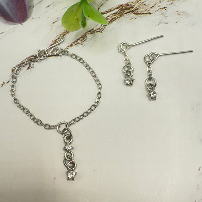 Clear Star Rhinestone Silver Dangle Doll Necklace & Earrings • 16 Inch Fashion Doll Jewelry