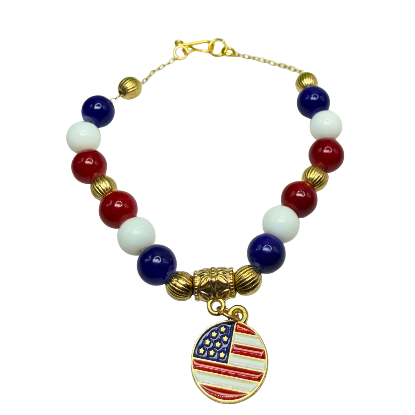 Red White Blue Beaded America Flag Round Charm Doll Necklace for 18 Inch Fashion Doll