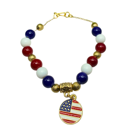 Red White Blue Beaded America Flag Round Charm Doll Necklace for 18 Inch Fashion Doll